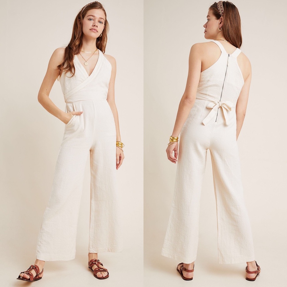 Textured Jumpsuit Size 12 Cream Colored